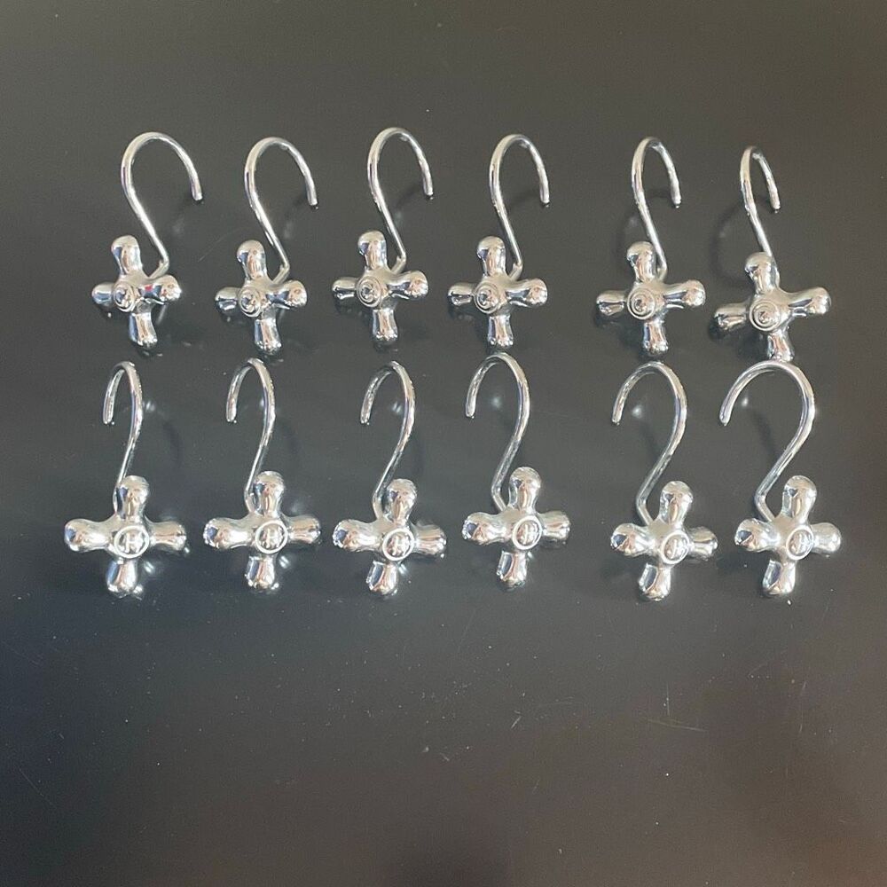 vintage Silver metal Hot and cold knob shaped shower curtain hooks set of 12